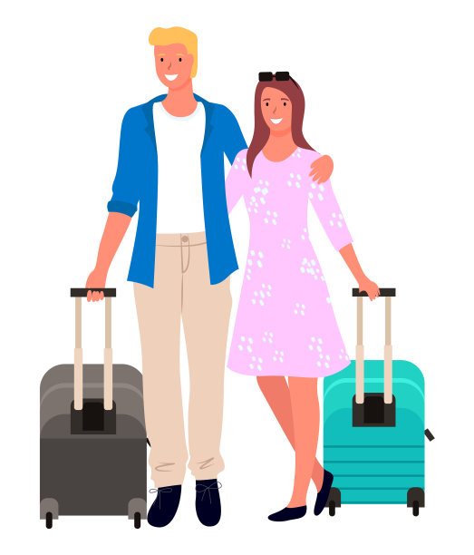 旅游或旅行夫妇和行李箱的航班图片下载
