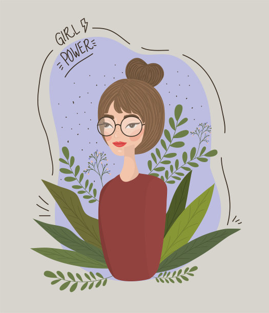 女性女孩权力海报与叶的化身图片下载