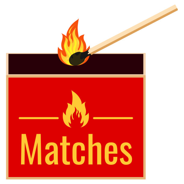 燃烧火柴和火柴盒平面设计图标图片下载