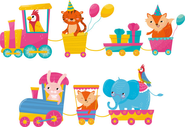 有趣的卡通动物乘坐火车图片下载