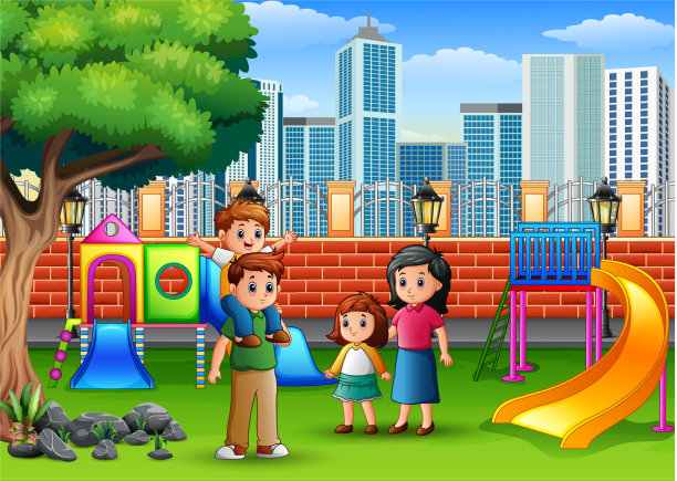 父母和孩子们在公园里图片下载