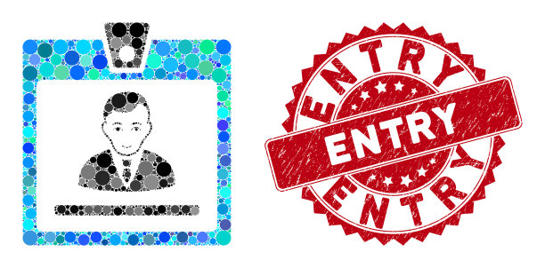 马赛克经理徽章与垃圾进入印章图片下载