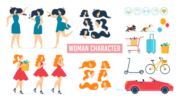 卡通女子人物在服装动画设置图片下载