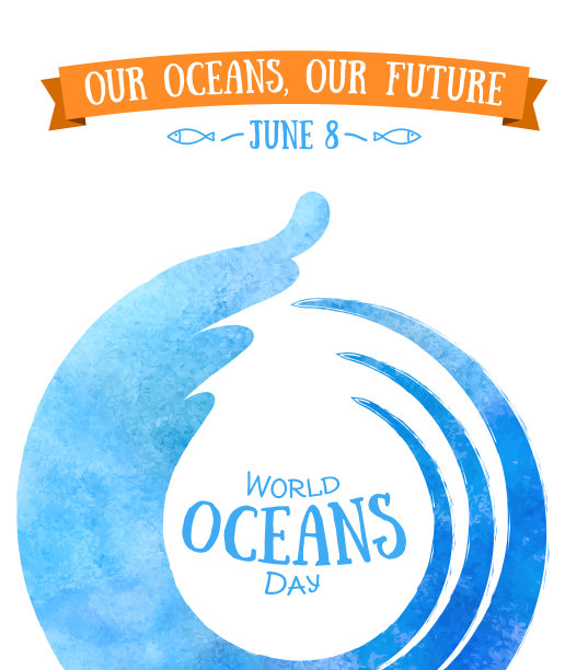 世界海洋日水波抽象水彩画图片下载