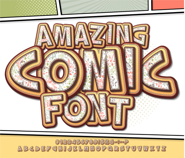 字体与花卉装饰滑稽的漫画字母图片下载