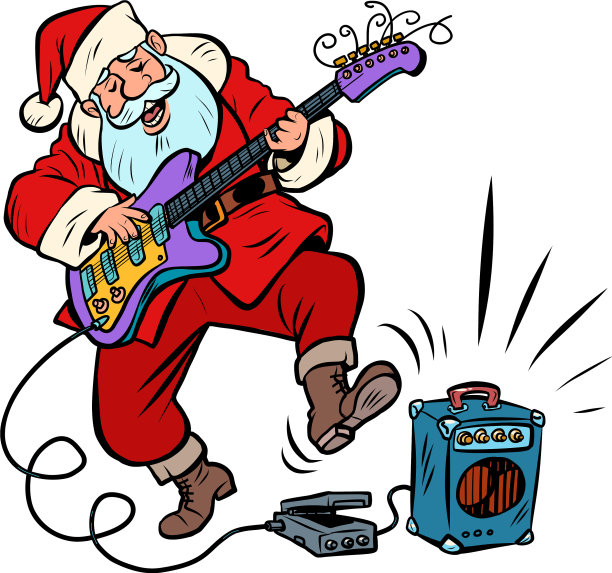 弹电吉他扮演圣诞老人的角色图片下载