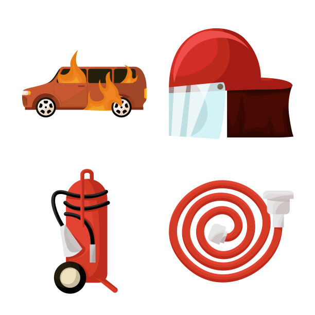 孤立的物体消防员和火图标图片下载