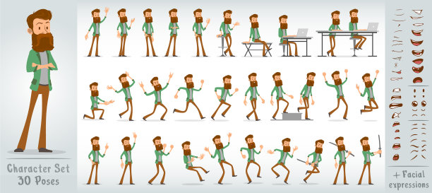 卡通扁潮男孩人物大设置图片下载