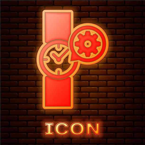 发光的霓虹灯腕表和齿轮图标隔离上图片下载