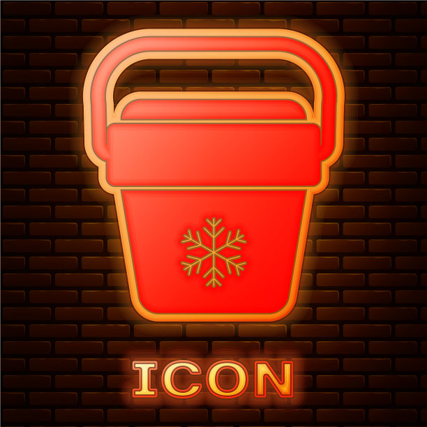 发光的霓虹灯冷却袋图标孤立在砖块上图片下载