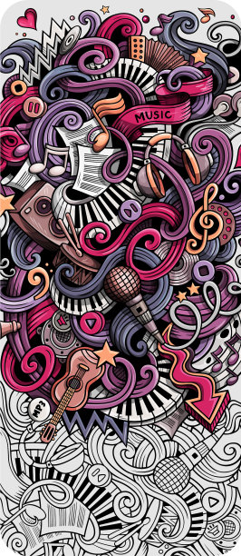 音乐手绘涂鸦横幅卡通详细图片下载