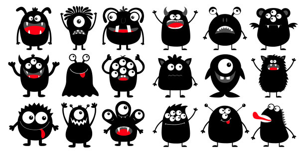 怪物黑色剪影超级大图标集快乐图片下载
