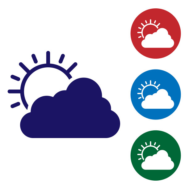 蓝色的太阳和云天气图标孤立在白色图片下载