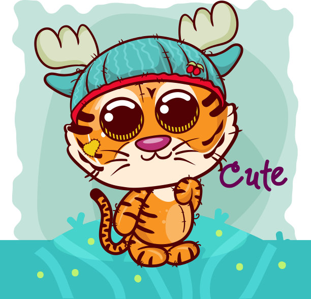 沐浴贺卡与可爱的老虎卡通图片下载
