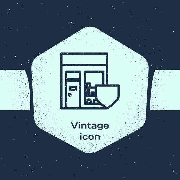 垃圾线购物大楼与盾牌图标图片下载