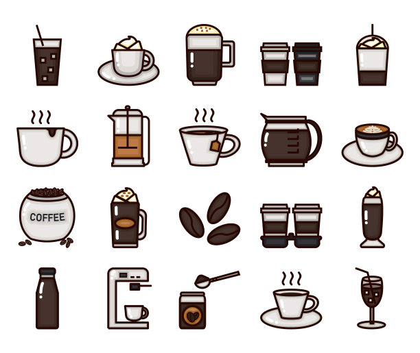 咖啡图标设置颜色轮廓符号和图片下载