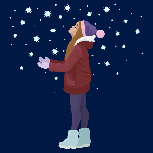 冬天的女学生捕捉雪花图片下载