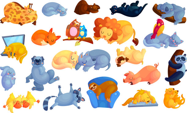 野生和家养动物卡通贴纸套装图片下载