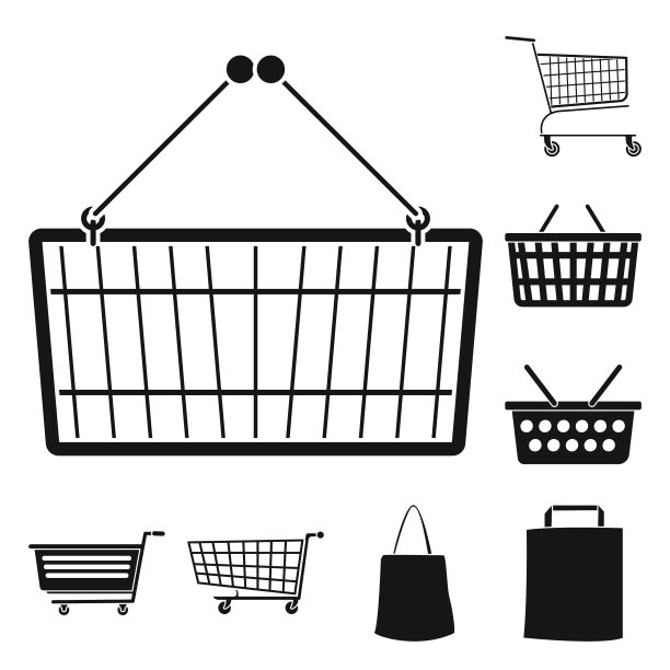 手推车超市黑色图标设置图片下载