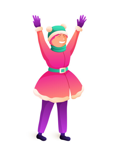 快乐的小女孩穿着暖和的衣服欢度冬天图片下载