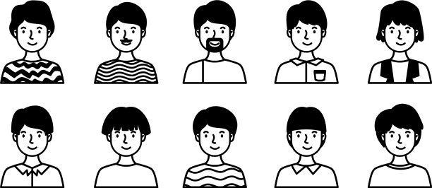 群体男人头像、人物线条风格图片下载