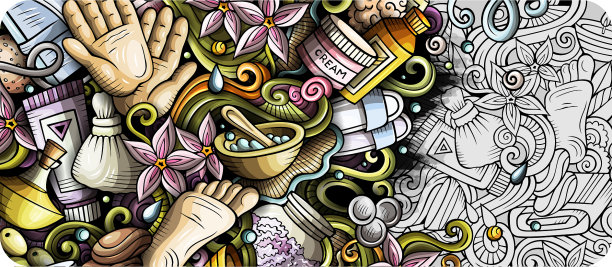 按摩手绘涂鸦横幅卡通详细图片下载