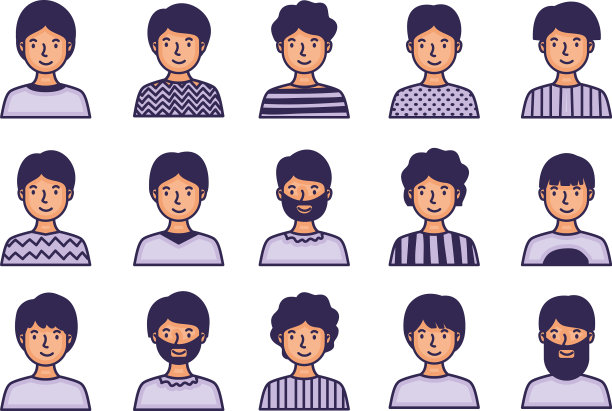 群体男性角色角色填充风格图片下载