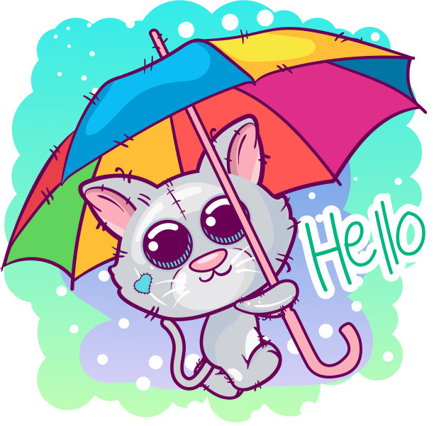 可爱的卡通猫咪和一把雨伞图片下载