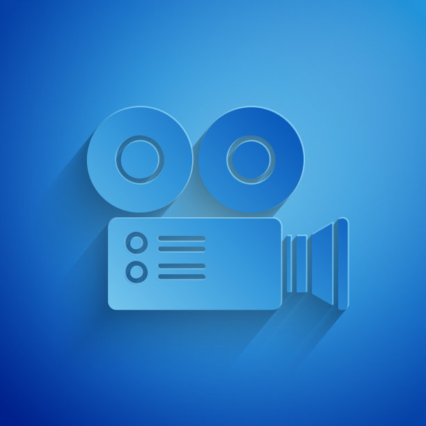 剪纸电影相机图标孤立在蓝色图片下载