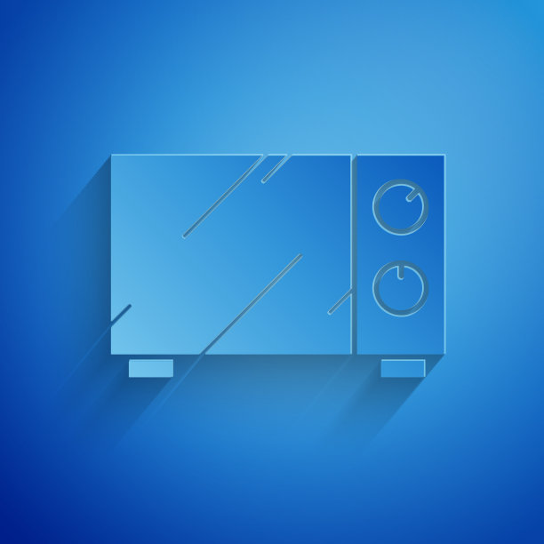 剪纸微波炉图标孤立在蓝色图片下载