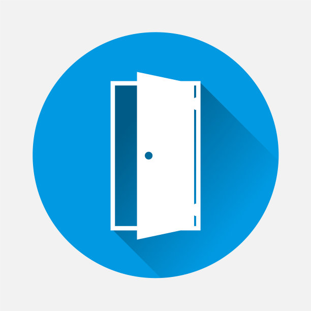 打开门图标上的蓝色背景平面图像图标图片下载