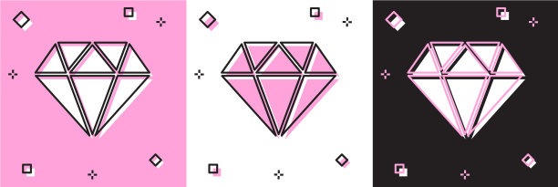 设置钻石图标孤立在粉红色和白色黑色图片下载