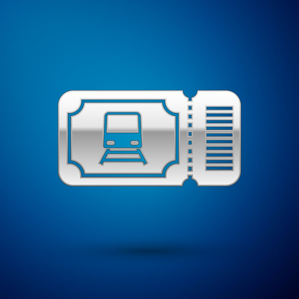蓝色上孤立的银色火车票图标图片下载