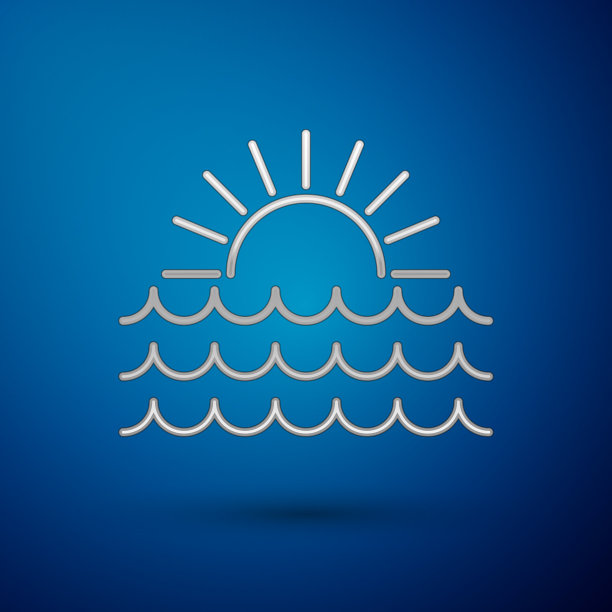 银色日落图标孤立在蓝色背景图片下载