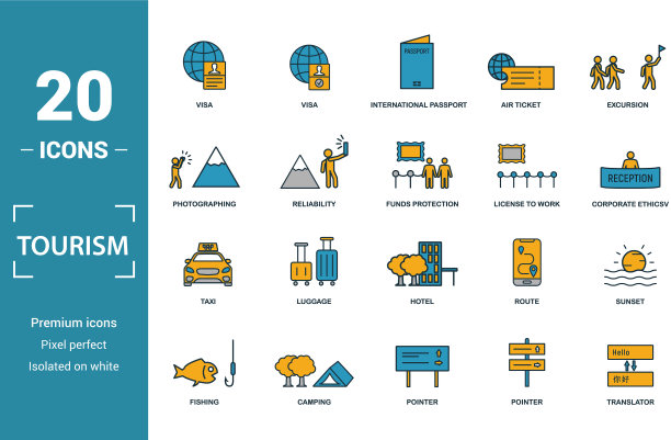 旅游图标集包括创意元素签证图片下载