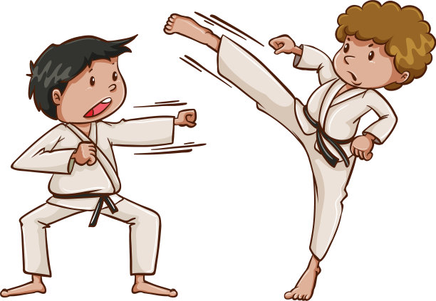 两个孩子在玩空手道图片下载