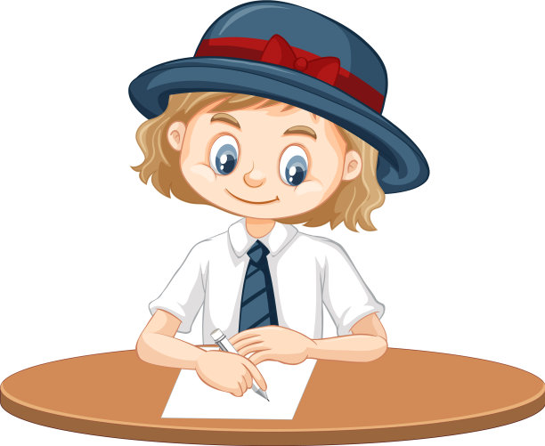 一个快乐的女孩在纸上写字图片下载