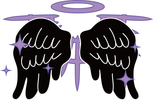 神圣的黑色天使翅膀与光环图片下载