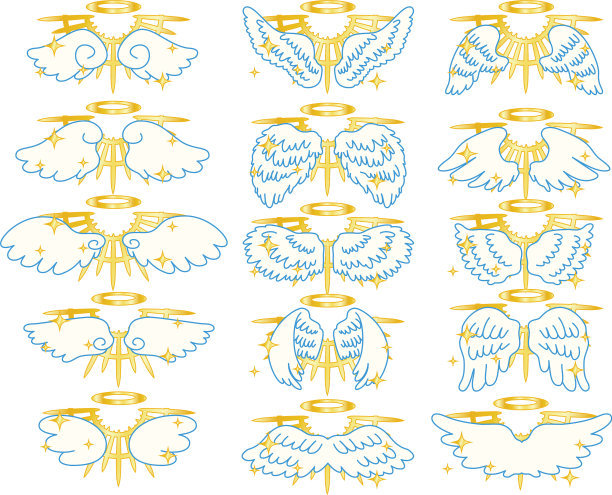 神圣的流行天使翅膀与光环设置图片下载