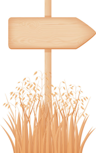 燕麦地里一根柱子上的木制箭头招牌图片下载