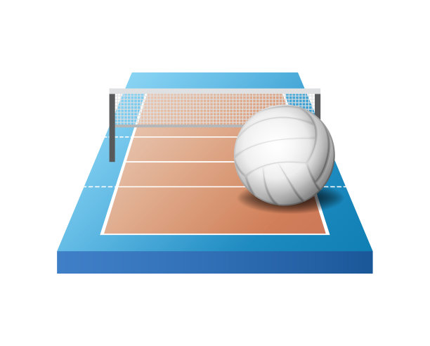 3d排球场与网格和白球图片下载
