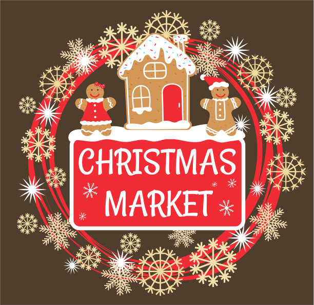 有姜饼屋和男人的圣诞市场图片下载