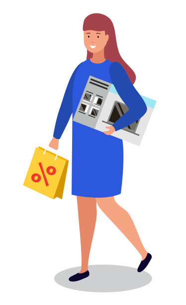 快乐的买手拿着微波炉和包图片下载