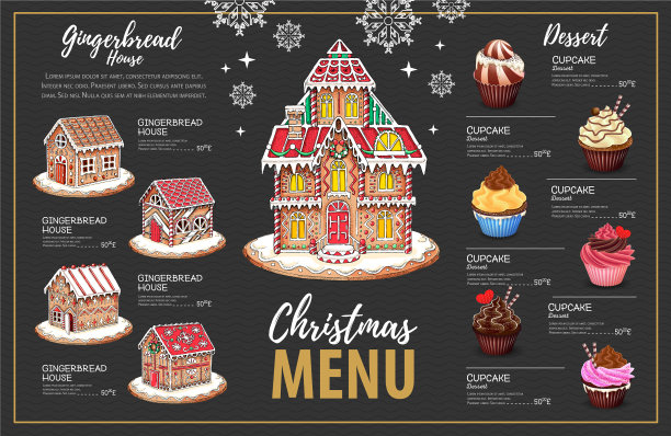 圣诞菜单设计用甜姜饼屋图片下载