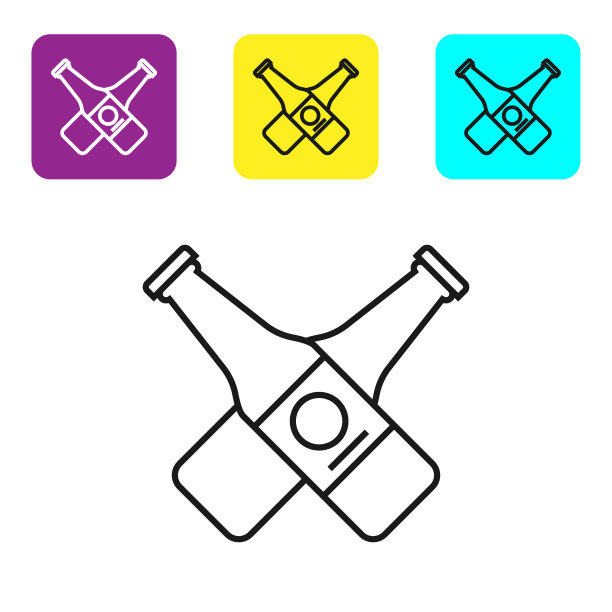 黑线交叉啤酒瓶图标隔离上图片下载