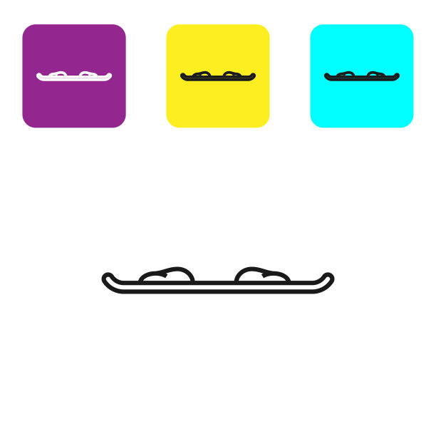 黑色线滑雪板图标孤立在白色图片下载