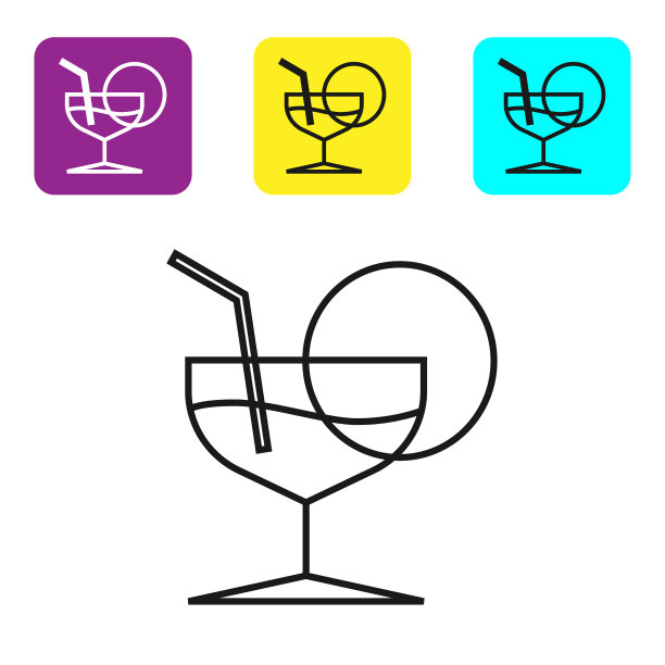 黑色线条马提尼玻璃图标孤立在白色图片下载