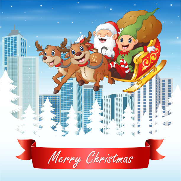 雪景城市与圣诞快乐的问候图片下载