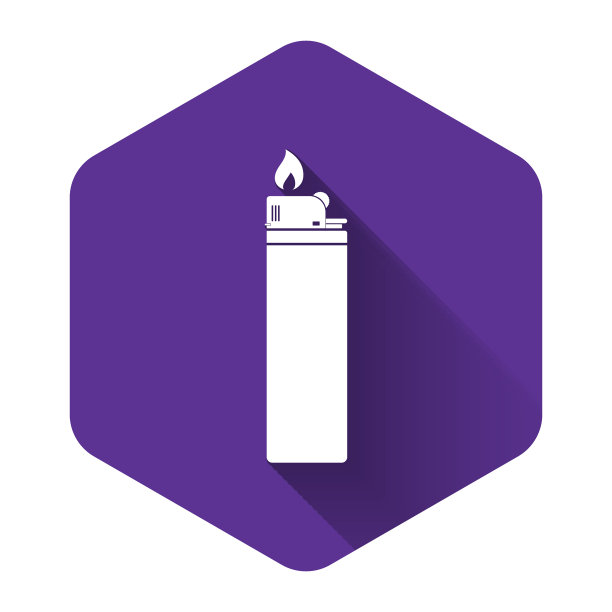 白色打火机图标孤立与长阴影图片下载