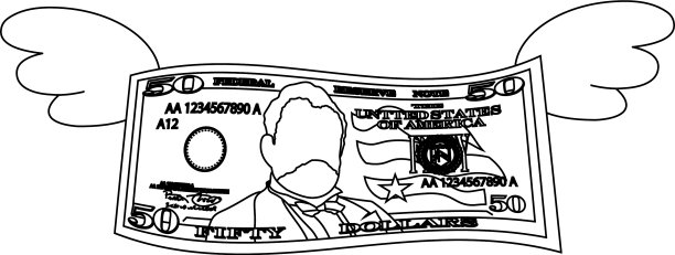 羽毛变形的50美元纸币轮廓图片下载